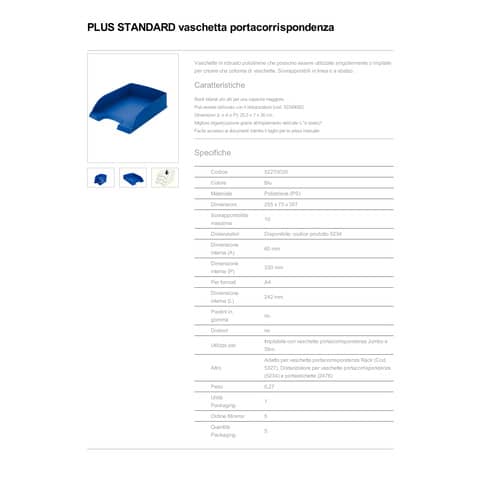 Vaschetta portacorrispondenza Leitz PLUS STANDARD in polistirene A4 blu 52270235